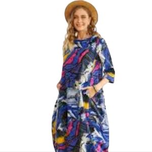 Abstract linen and Cotton blend caftan dress size 3XL New with tag